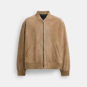 Beige Coach Lightweight Suede Jacket Men Jackets & Outerwear | 352DZAEXH