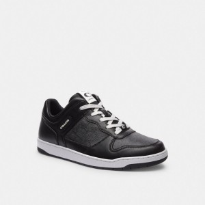 Black Coach C201 In Signature Canvas Men Sneakers | 371CYZIEU