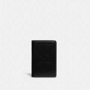 Black Coach Card Wallet In Signature Leather Men Card Cases & Money Clips | 301AVWMTI