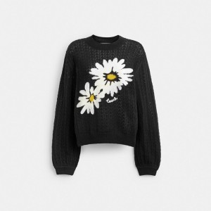 Black Coach Floral Crewneck Sweater Women Tops | 149TCHVAN