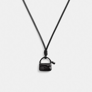 Black Coach Handbag Leather Necklace Women Jewelry | 190OHBZXJ