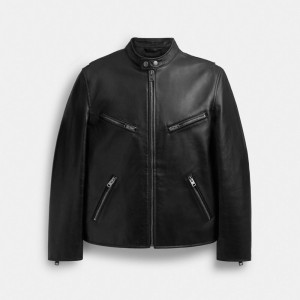 Black Coach Leather Racer Men Jackets & Outerwear | 095PERGQA