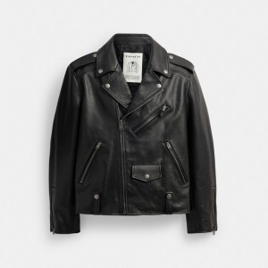 Black Coach Moto Jacket Men Jackets & Outerwear | 064CPVFBQ