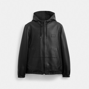 Black Coach Reversible Leather Jacket In Recycled Polyester Men Jackets & Outerwear | 209JLEAKM