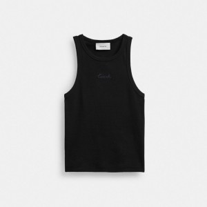 Black Coach Ribbed Coach Script Tank Top Women Tops | 450PRMKGI