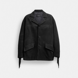 Black Coach Suede Fringe Jacket Men Jackets & Outerwear | 607RLTGUB