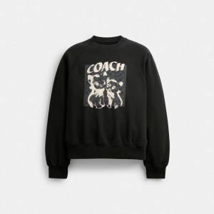 Black Coach The Lil Nas X Drop Signature Cats Crewneck Sweatshirt Women Tops | 596VXTFPK