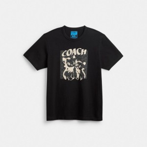 Black Coach The Lil Nas X Drop Signature Cats T Shirt Women Tops | 362OCAXGW