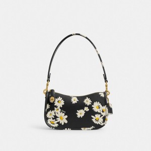 Black Multicolor Coach Swinger Bag 20 With Floral Print Women Shoulder Bags & Hobos | 529ZEKMLC