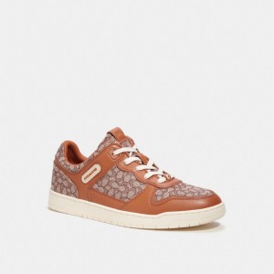 Burnished Amber Coach C201 In Micro Signature Jacquard Men Sneakers | 687ZLFJOA