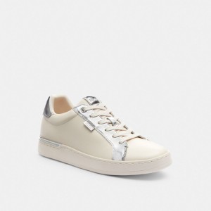 Chalk/Silver Coach Lowline Low Top Women Sneakers | 790ZKXCTG