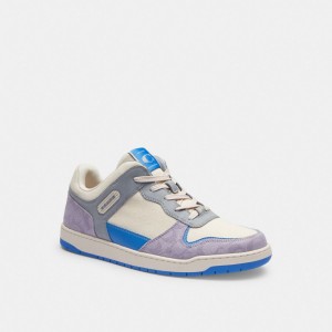 Chalk/Soft Purple Coach C201 In Signature Canvas Men Sneakers | 732RZYOPF