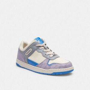 Chalk/Soft Purple Coach C201 Low Top In Signature Canvas Women Sneakers | 361HEMTVC