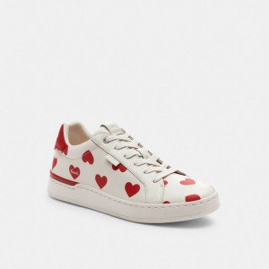 Chalk/Sport Red Coach Lowline Low Top With Valentine's Print Women Sneakers | 085BOFZQL