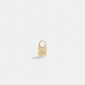 Gold Coach 14 K Gold Quilted Signature Padlock Single Stud Earring Women Jewelry | 814SKXGLP