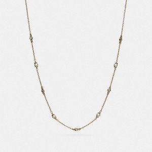 Gold Coach Classic Crystal Pearl Necklace Women Jewelry | 371UZFNMS