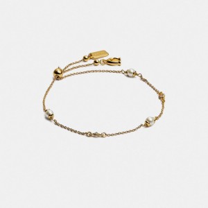 Gold Coach Classic Crystal Pearl Slider Bracelet Women Jewelry | 137MVPJUH