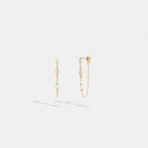 Gold Coach Classic Pearl Chain Earrings Women Jewelry | 839KDVMWA