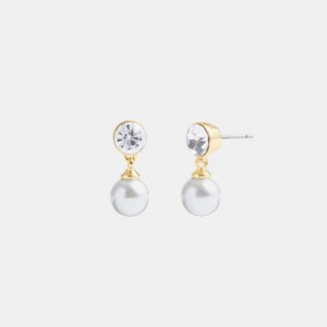 Gold Coach Classic Pearl Drop Earrings Women Jewelry | 517EOSPHU