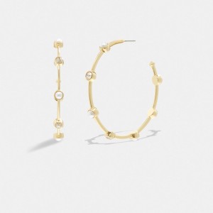 Gold Coach Classic Pearl Large Hoop Earrings Women Jewelry | 905ROCXAT