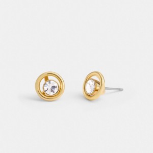 Gold Coach Halo Round Stud Earrings Women Jewelry | 325BTWRIN