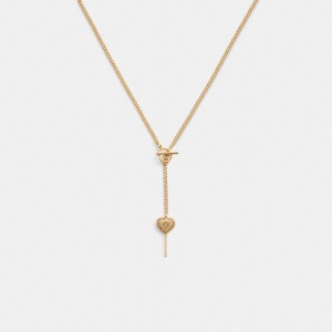 Gold Coach Heart Lollipop Lariat Necklace Women Jewelry | 486CTFWED