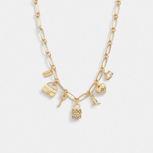 Gold Coach Iconic Charm Chain Necklace Women Jewelry | 789ZJCMOU