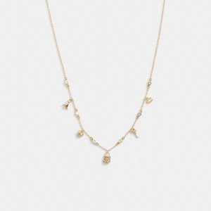 Gold Coach Mini Iconic Charm Necklace Women Jewelry | 253UYITXB