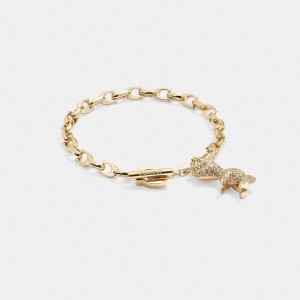 Gold Coach Pavé Rexy Signature Chain Bracelet Women Jewelry | 869ZRABXP