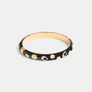 Gold / Black Coach Enamel Signature Floral Bangle Women Jewelry | 534JMWPHI