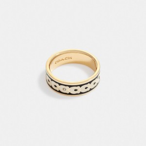 Gold / Black Coach Signature Enamel Ring Women Jewelry | 690WTZJVF