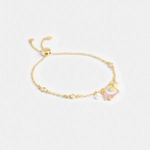 Gold / Multicolor Coach Garden Charms Slider Bracelet Women Jewelry | 534XLWYGK