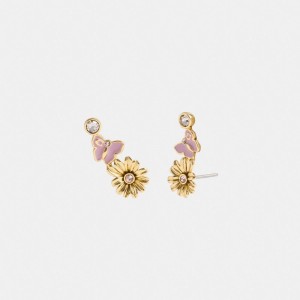 Gold / Multicolor Coach Garden Charms Stud Earrings Women Jewelry | 450GKJMCT