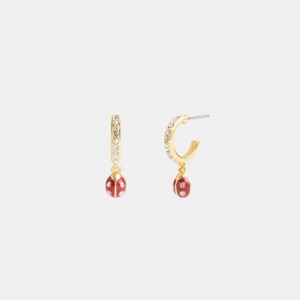 Gold / Multicolor Coach Garden Ladybug Drop Earrings Women Jewelry | 604KMQGDP