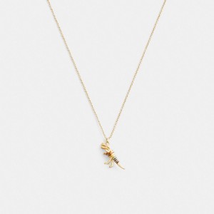 Gold / Multicolor Coach Skeletal Rexy Pendant Necklace Women Jewelry | 162WABELY