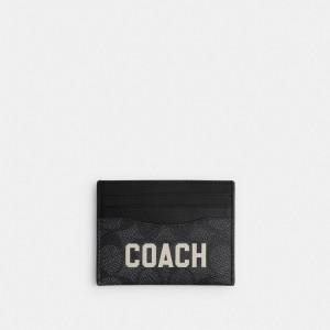 Grey Multicolor Coach Card Case In Signature Canvas With Coach Graphic Men Card Cases & Money Clips | 271RBUDGW