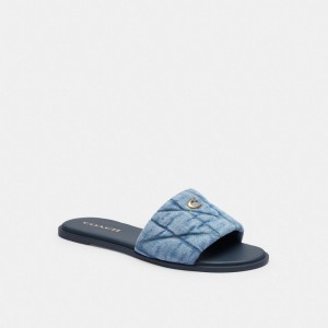 Indigo Denim Coach Holly Sandal With Quilting Women Sandals | 724PDCKWO