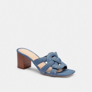 Indigo Denim Coach Nikki Sandal Women Heels | 075KBNCRZ