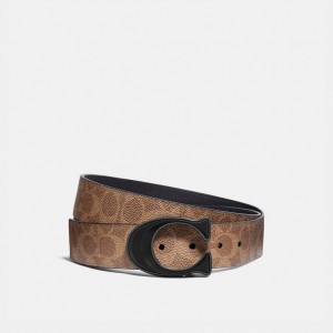 Khaki/Black Coach Signature Buckle Cut To Size Reversible Belt, 38 Mm Men Belts | 590OCTQRY