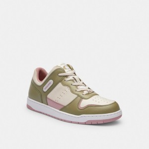 Moss/Light Rose Coach C201 Low Top Women Sneakers | 496WHCYBI