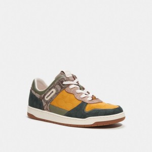 Oak/Buttercup/Amazon Green Coach C201 In Mixed Signature Fabric Men Sneakers | 569FEVSXY