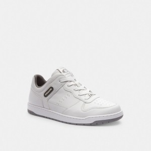 Optic White/Heather Grey Coach C201 Men Sneakers | 547QBEHYF