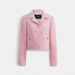 Pink Coach Heritage C Tweed Jacket Women Jackets & Outerwear | 470SLVMQB