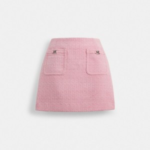 Pink Coach Heritage C Tweed Skirt Women Bottoms | 709YFOPKT