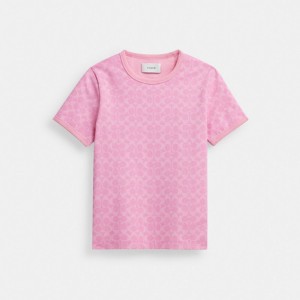 Pink Signature Coach Signature Ringer T Shirt In Organic Cotton Women Tops | 431HGBEXD