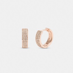 Rose Gold Coach Pavé Huggie Earrings Women Jewelry | 510YVRKBG