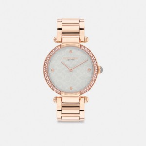 Rose Gold / Light Blue Coach Cary Watch, 34 Mm Women Watches | 307AZSXVC