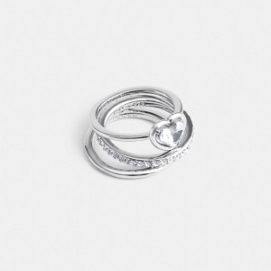 Silver Coach Halo Heart Ring Set Women Jewelry | 072DVPRWH