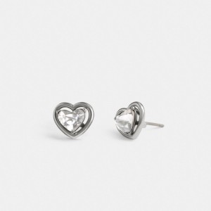 Silver Coach Halo Heart Stud Earrings Women Jewelry | 942GFQWSR