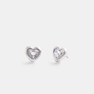 Silver Coach Heart Stud Earrings Women Jewelry | 375NZMWGT